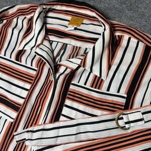 Ruby Rd. Women's M Striped Button-Up‎ Blouse Roll Tab Sleeves
